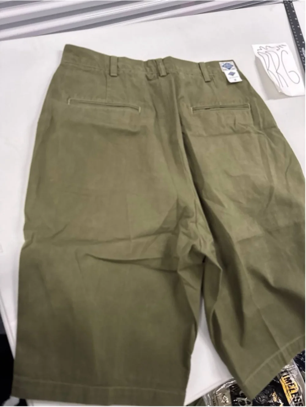 Classic Straight Leg Double Pleated Shorts Olive Non Stock Mfg. Co M 100% Cotton